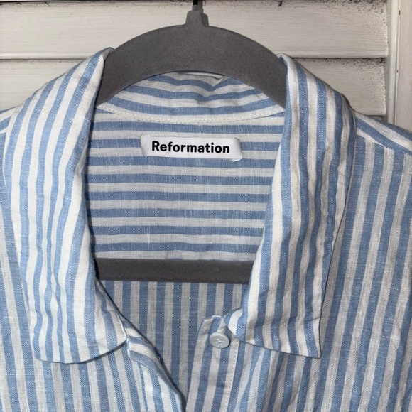 Reformation Anzio Striped Linen Button-Down Shirt Women’s Medium - Picture 3 of 5